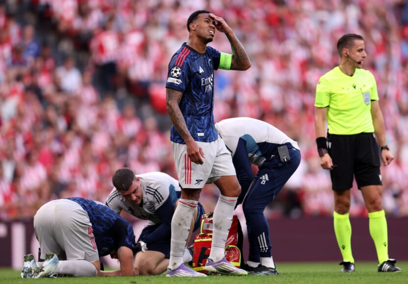 Viktor Gyokeres herido tras fuerte choque con Gabriel en Champions League