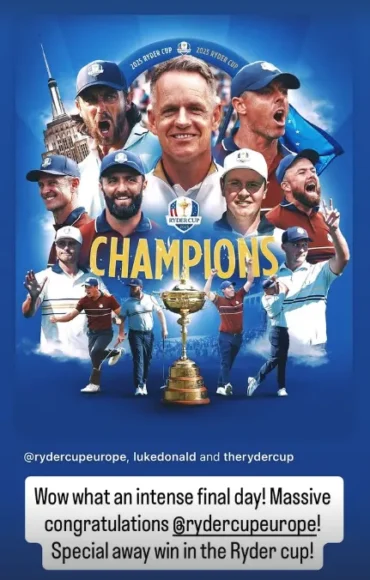 Kane celebra la victoria del Equipo Europa en la Ryder Cup ante EE. UU.