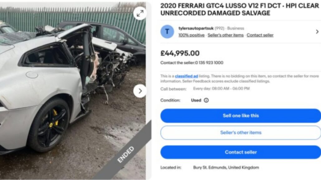 Ferrari de Michail Antonio vendido en eBay por £50,000 tras grave accidente
